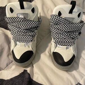 Lanvin White and Black Sneakers with Unique Lacing System